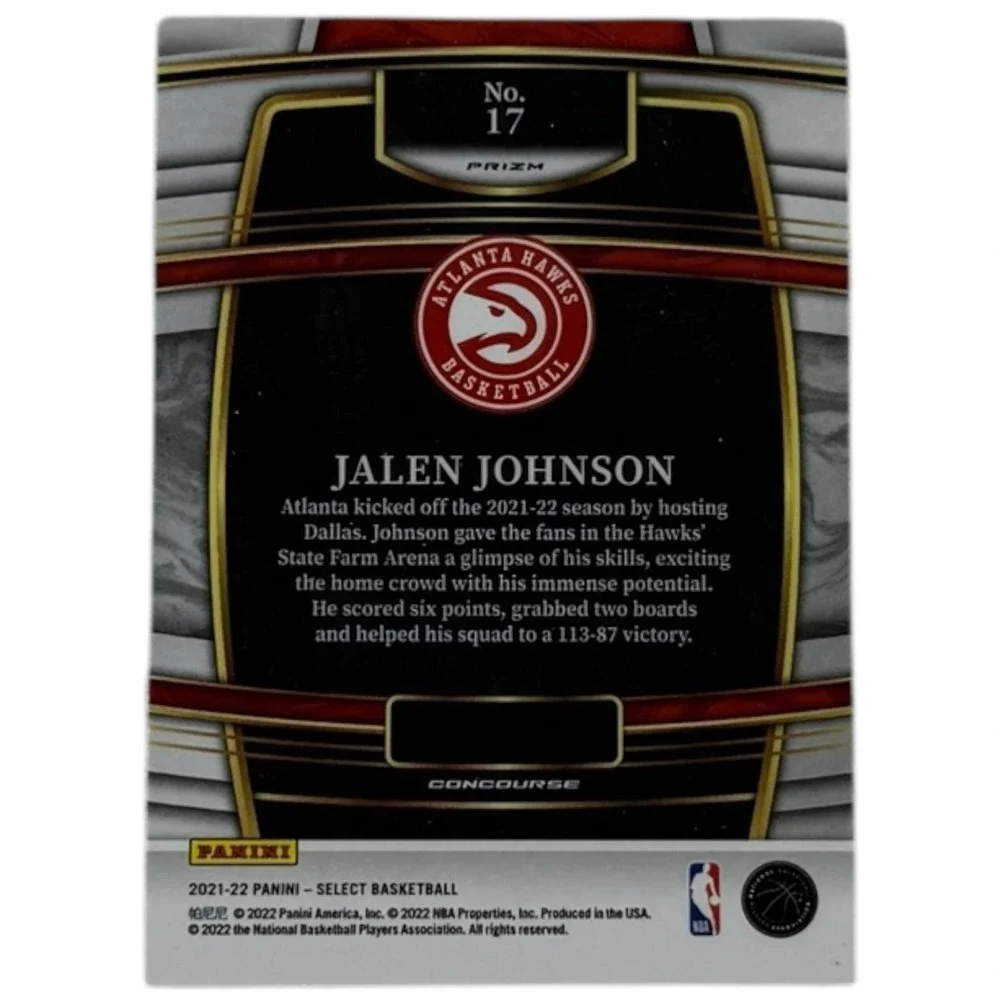 2021-22 Panini Select Orange Flash Prizms Jalen Johnson #17 Rookie Atlanta Hawks